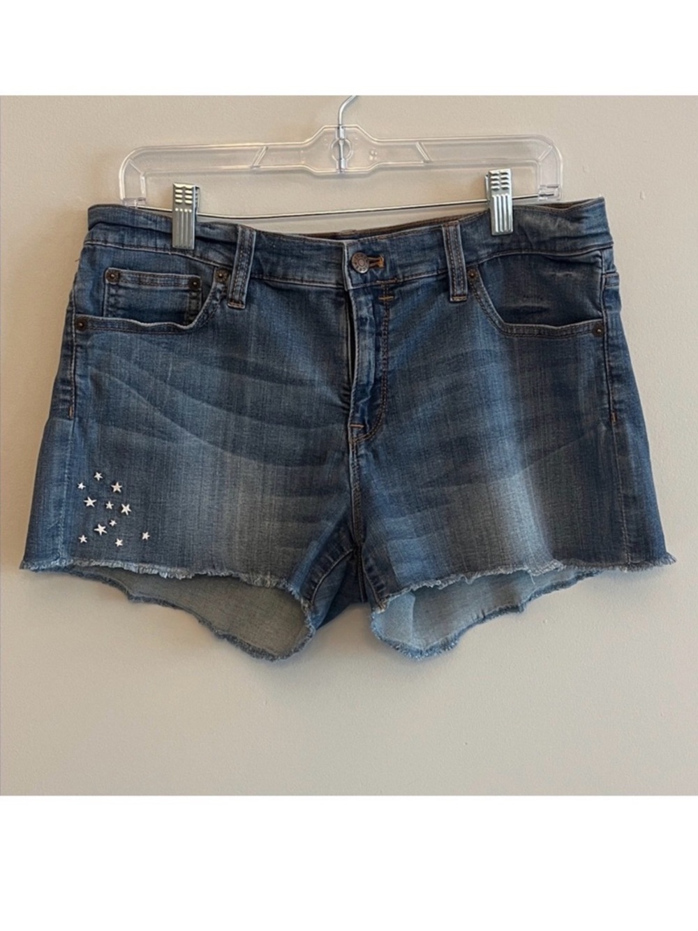 J. Crew Cut Off Jean Shorts with Embroidered Star Detail Size 30 Medium Wash